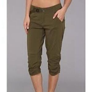 PrAna Olive Green Capri Pants with Buckle Detail